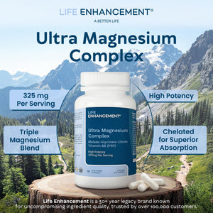Life Enhancement Ultra Triple Magnesium Complex - 325 mg - with B6, Glycinate, Malate & Citrate - Magnesium Supplement Enhance Sleep and Brain Function - Made in USA (90 Vegetarian Capsules) Life Enhancement buy supplements Au