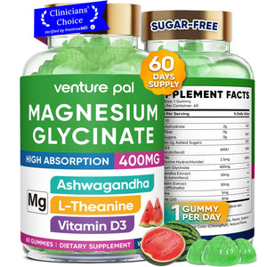 60 Day Supply Magnesium Glycinate 400mg Gummies with Ashwagandha, L-Theanine, CoQ10, Vitamin D3 & B6, Sugar Free Magnesium Gummies for Adults & Kids, Stress Relief, Sleep & Calm, Vegan, Gluten Free Venture PalBuy Supplements Australia