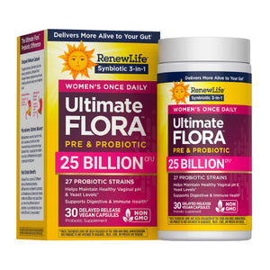 Renew Life Ultimate Flora Probiotics for Women with Prebiotics | 25 Billion CFU | 30 Delayed Release Capsules | 3 in 1 Synbiotic | Supports Digestive and Immune Health | Dairy, Soy and Gluten-Free Renew Life buy supplements Au
