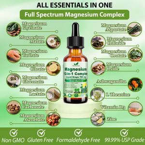 12-in-1 Magnesium Complex Liquid Drops, Chelated Magnesium Citrate Glycinate Taurate Malate Aspartate w. Ashwagandha Theanine D3 & Zinc for Relaxation Sleep Immune Health & Muscle Function丨Women Men. Vita PLynxera buy supplements Au