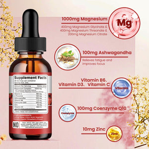 Triple Magnesium Complex Supplement, Magnesium Glycinate, Blend, Citrate Liquid Drops 1000mg with Ashwagandha, CoQ10, Vitamin B6, C, D, Zinc -Support Calm Stress Relief, Bone, Muscle, Mood Vegan dilib buy supplements Au