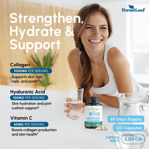 ForestLeaf Multi Collagen Pills with Hyaluronic Acid + Vitamin C | Hydrolyzed Collagen Supplements for Women or Men | Multi Collagen Capsules Peptides for Skin, Wrinkles, 120 Caps ForestLeaf buy supplements Au