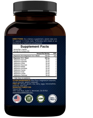 Magnesium Complex 500mg, 300 Capsules | 10-in-1 Magnesium Glycinate, Citrate, Malate & More | Chelated Form for Easy Absorption | Non-GMO NatureBellBuy Supplements Australia