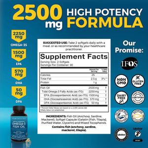 Triple Strength Omega 3 Fish Oil Supplement for Men and Women – 2500 mg High-Potency, Easy-to-Absorb Re-esterified Triglyceride Form, Pescatarian-Friendly DPA EPA DHA Omega 3 Supplement, 180 Softgels Viva Naturals buy supplements Au