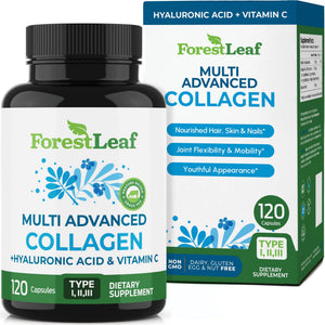 ForestLeaf Multi Collagen Pills with Hyaluronic Acid + Vitamin C | Hydrolyzed Collagen Supplements for Women or Men | Multi Collagen Capsules Peptides for Skin, Wrinkles, 120 Caps ForestLeaf buy supplements Au