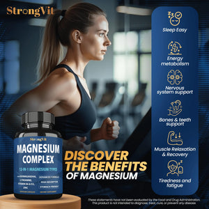1000mg Magnesium Complex for Women and Men, 12 in 1 Magnesium Supplement with Ashwagandha, Zinc, D3, L-theanine. Easy to Swallow, High Absorption, Sleep Support & Stress Relief (60 Capsules) StrongVit buy supplements Au