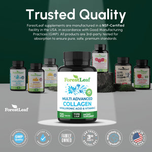 ForestLeaf Multi Collagen Pills with Hyaluronic Acid + Vitamin C | Hydrolyzed Collagen Supplements for Women or Men | Multi Collagen Capsules Peptides for Skin, Wrinkles, 120 Caps ForestLeaf buy supplements Au