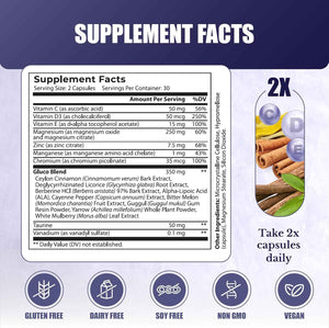 Gluco24 | Supplements with Berberine, Ceylon Cinnamon | Bitter Melon, Vegan, Non GMO. 30 Days Supply. 60 Capsules