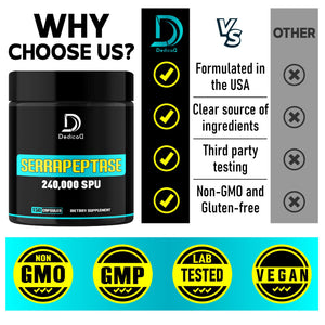 DEDICAD Serrapeptase Supplement 240,000 SPU - 150 Capsules for Smooth Breathing, Heart Health & Immune System Support - 75-Serving Supply DEDICADÂ buy supplements Au