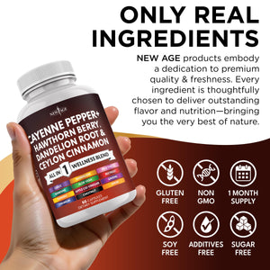 NEW AGE Cayenne Pepper Capsules Supplement with Hawthorn Berry, Dandelion Root, Ceylon Cinnamon, Garlic, Ginger, ACV, Milk Thistle, Beet Root, Aloe Vera - 120 Count NEW AGE buy supplements Au