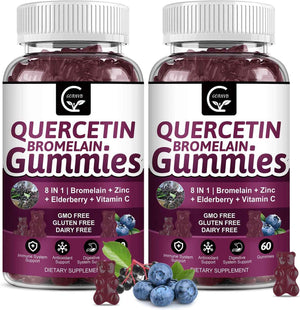 (2 Pack) Quercetin Gummies - Quercetin with Bromelain 2378mg - Blend with Elderberry, Echinacea Purpurea Extract, Zinc, Vitamin C,D3,K2, Complex Supports Immune, Cardiovascular & Respiratory Function