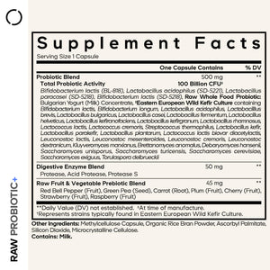 Codeage Raw Probiotic+ Supplement - 34 Probiotic Strains, 100 Billion CFUs, Raw Whole Food Probiotics, Digestive Enzymes, Raw Fruits & Veggies Prebiotics - Wild Kefir Culture - Non-GMO - 30 Capsules CodeageBuy Supplements Australia