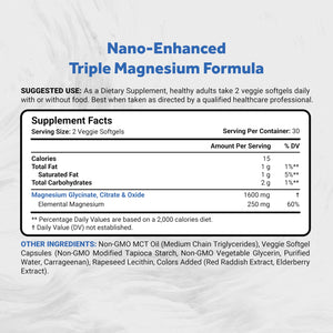 Naturalis Vegan Triple Magnesium Complex | Chelated Glycinate, Citrate & Oxide 1600mg Delivers 250mg Elemental Magnesium | Easily Absorbed for Stress, Muscle, Heart, Bone Support* | 60 Softgels Naturalis buy supplements Au