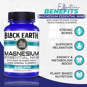 The Food Movement Co. Black Earth Magnesium Essential Nine - Vegan Capsules with Magnesium Glycinate, Citrate, Malate and More - 9 Bioactive Forms for Optimal Health (30 Count) THE FOOD MOVEMENT CO. buy supplements Au