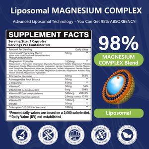 29-in-1 Liposomal 18 Active Types Magnesium Complex 1400MG Capsule,L-Threonate Glycinate Malate etc,Mild & Efficient,Extra Vitamin B6 B12 D3K2 & CoQ10, Relaxation Nerve* & Hert* Support Oakevlp buy supplements Au