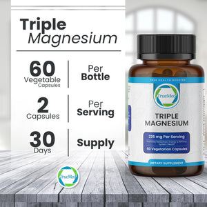 Truemed Triple Magnesium Complex Supplement 235mg with Magnesium Citrate, Malate & Lysinate Chelate | Magnesium Supplement for Sleep, Muscle Relaxation, Energy & Nerve Support | 60 Capsules, USA Made TRUEMED buy supplements Au