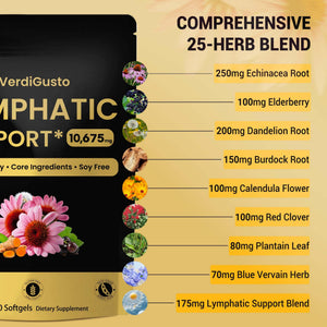 VerdiGusto 10,675mg Lymphatic Supplement | 25-in-1 Blend with Echinacea, Elderberry, Dandelion | 240 Softgels, 80 Day Supply | Lymph System Support | Soy Free, Non-GMO, Gluten Free VerdiGusto buy supplements Au