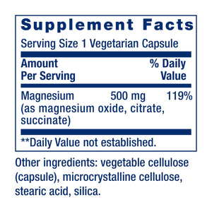 Life Extension Magnesium Caps, 500 mg, Magnesium Oxide, Citrate, and Succinate, Heart Health, Healthy Bones, Metabolism Support, 100 Vegetarian Capsules Life Extension buy supplements Au
