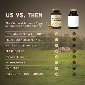 HEART & SOIL Histamine & Immune Support, 180 Capsules | 100% grass fed & finished from regenerative cattle with thymus, lung, spleen, liver & kidney. Immune defense.