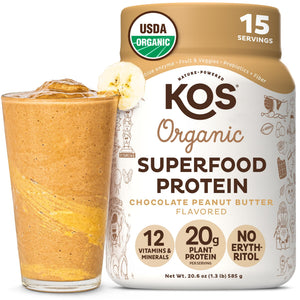 KOS Organic Plant Based Protein Powder, Chocolate Peanut Butter - Delicious Vegan Protein Powder - Keto Friendly, Gluten Free, Dairy Free & Soy Free - 15 Servings KOS buy supplements Au
