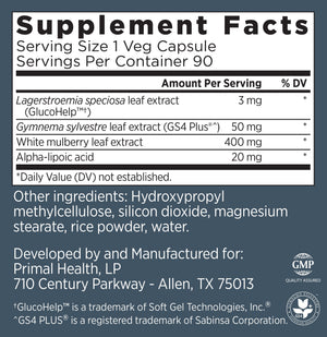 Primal Labs GlucoBurn Support Supplement with White Mulberry Leaf Extract and Alpha Lipoic Acid, 90 Veg capsules Primal LabsBuy Supplements Australia