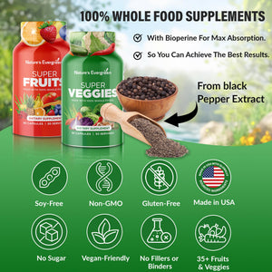 Fruits and Veggies Supplement - Nature Fruits and Vegetables Supplements - Vegan, Non GMO, Soy Free, Superfood Vitamins & Minerals Nutritional Balance - (Total 180 Capsules - Pack of 2) Made in USA Nature's EvergreenBuy Supplements Australia