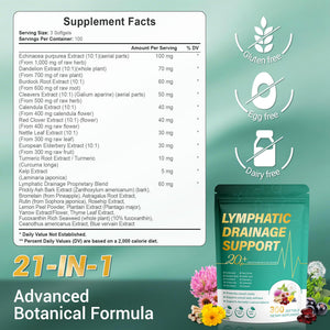 Kaseano Lymphatic Drainage Supplement 300 Softgels 21-in-1 Herbal Blend with Echinacea, Dandelion, Burdock Root Lymph System Support Fluid Balance & Immune System for Women & Men Kaseano buy supplements Au