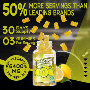 Creatine Monohydrate Gummies Complex for Men & Women -Advanced Formula W/L-Taurine + Vitamin B12, Sugar Free Chewable Supplement,90 Lemon Gummies Openovomins buy supplements Au