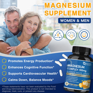Magnesium Complex 500mg, Magnesium Glycinate, Malate & Citrate - High Absorption Chelated Triple Magnesium Supplement with Zinc, Vitamin D3 for Muscle, Nerve, Bone & Immune Support, Vegan 120 Capsules NATURE TARGET buy supplements Au