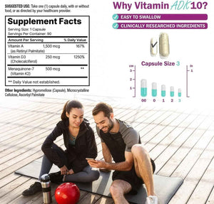 NatureGenX ADK10 – Vitamins A, D3 250 mcg & K2 MK-7 for Bone, Heart & Immune Health – Non-GMO, Gluten-Free, Soy-Free – 90 Capsules (3-Month Supply) | For Bone, Heart & Immune Health - Non-GMO, Gluten-Free, Soy-Free - 90 Capsules (3-Month Supply)