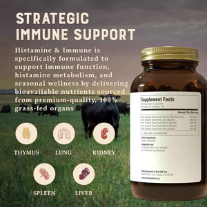 HEART & SOIL Histamine & Immune Support, 180 Capsules | 100% grass fed & finished from regenerative cattle with thymus, lung, spleen, liver & kidney. Immune defense.