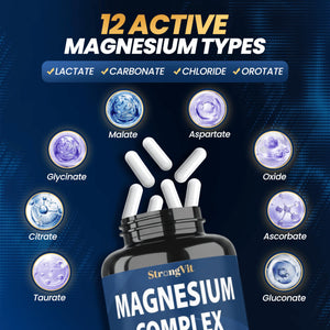 1000mg Magnesium Complex for Women and Men, 12 in 1 Magnesium Supplement with Ashwagandha, Zinc, D3, L-theanine. Easy to Swallow, High Absorption, Sleep Support & Stress Relief (60 Capsules) StrongVit buy supplements Au