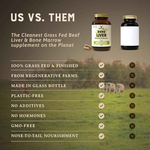 HEART & SOIL Bone Marrow & Beef Liver, 180 Capsules | 100% grass fed & finished from regenerative cattle. Supports bones, joints, tissue & skin. 3000mg for women & men.