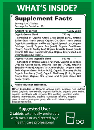 Potent Garden Organic Superfood Greens, Fruit and Veggies Supplement Rich in Vitamins & Antioxidants with Alfalfa, Beet Root & Tart Cherry to Boost Energy, Immunity & Gut Health, Greens Tablets 60 Ct Potent GardenBuy Supplements Australia