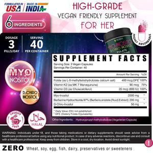 Herbpy 6in1 Premium 40:1 Myo-Inositol & D-Chiro Inositol Supplement for Women with Folate, Berberine HCl 97%, Vitamin D3 & K2 - Hormonal Balance & Ovarian Health Support- 120 Vegan Capsules Herbpy buy supplements Au