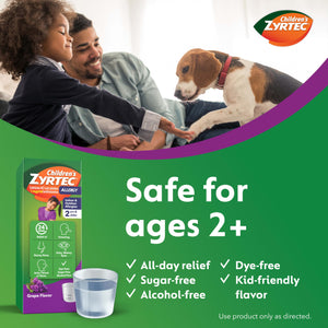Children's Zyrtec Liquid, Kid's Antihistamine Syrup, Dye-, Sugar-, and Alcohol-Free, Pleasant Grape Flavor, Contains Cetirizine HCl Suitable for Ages 2 Years and Up, 8 fl oz Bottle Zyrtec buy supplements Au
