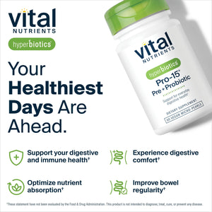 Hyperbiotics Vital Nutrients Pro-15 Prebiotics and Probiotics for Women and Men | 15 Science Backed Strains | Supports Occasional Constipation, Diarrhea, Gas & Bloating | 60 Vegan Time Release Pearls Hyperbiotics buy supplements Au