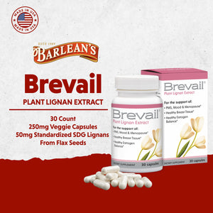 Brevail Plant Lignan Extract Capsules, Proactive Breast Health Supplement with 50 mg SDG Lignans from Flax Seed Hulls for Healthy Estrogen Balance and PMS Mood Support Pills, 30 Count Barlean'sBuy Supplements Australia