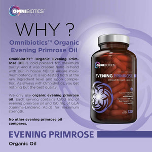 OmniBiotics Organic Evening Primrose Oil for Women – Clinical Strength 1500mg per Capsule, 10% GLA, Cold-Pressed, Non-GMO, Hormone Balance for Women – 120 Vegan Softgel Capsules (Pack of 2)