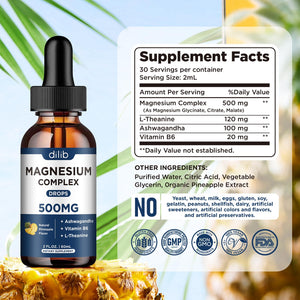 Triple Magnesium Complex Supplement-Magnesium Glycinate, Citrate, Malate Liquid Drops 500mg with Ashwagandha, L-Theanine, Vitamin B6 for Calm, Stress Relief, Sleep, Muscle Support-Pineapple Flavor dilib buy supplements Au