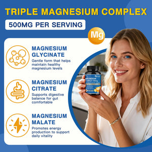 Magnesium Complex 500mg, Magnesium Glycinate, Malate & Citrate - High Absorption Chelated Triple Magnesium Supplement with Zinc, Vitamin D3 for Muscle, Nerve, Bone & Immune Support, Vegan 120 Capsules NATURE TARGET buy supplements Au
