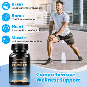 Magnesium Complex Supplement 600mg with with D3 K2 MK7 & B Vitamins High Absorption Capsules with Glycinate, Citrate & Malate,Taurate Relaxation,Muscle,Heart Support, Vegan 120 Capsules HABIZIYA buy supplements Au