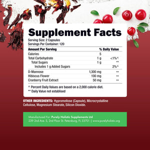 D Mannose with Cranberry | Drug-Free Urinary Tract Health Support | Evidence-Based DMannose 1300mg for Urinary & Bladder Health for Women | D Mannose Supplements for Women & Men | Non-GMO | 240 Ct Purely HolisticBuy Supplements Australia