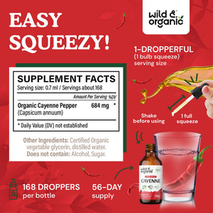 Wild & Organic Cayenne Pepper Tincture - Digestive Support with Capsaicin Extract - Cayenne Pepper Liquid Drops for Overall Well-Being - Unflavored, Vegan, Sugar & Alcohol-Free - 4 fl oz Wild & Organic buy supplements Au