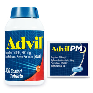 Advil Pain Reliever and Fever Reducer, Ibuprofen 200mg for Pain Relief - 300 Count, Advil PM Pain Reliever and Nighttime Sleep Aid, Ibuprofen for Pain Relief and Diphenhydramine Citrate - 2 Count Advil buy supplements Au