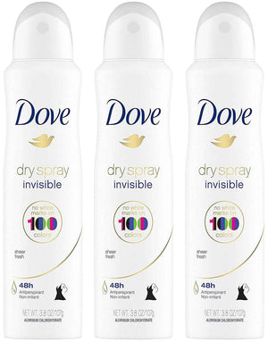 Dove Dry Spray Antiperspirant - Invisible - Sheer Fresh - Net Wt. 3.8 OZ (107 g) Per Can - Pack of 3 Cans