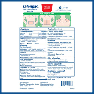 Salonpas Pain Relieving Patch, Large, 6 Count, for Back, Neck, Shoulder, Knee Pain and Muscle Soreness, 8 Hour Pain Relief Salonpas buy supplements Au