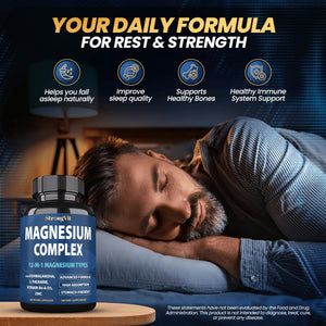1000mg Magnesium Complex for Women and Men, 12 in 1 Magnesium Supplement with Ashwagandha, Zinc, D3, L-theanine. Easy to Swallow, High Absorption, Sleep Support & Stress Relief (60 Capsules) StrongVit buy supplements Au