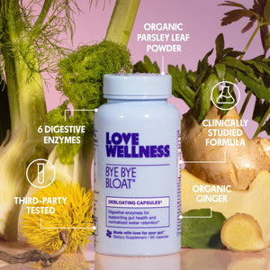 Love Wellness Bye Bye Bloat | Digestive Enzymes for Fast Acting Bloating Relief for Women | Helps Reduce Water Retention & Gas Relief | Supports Digestive Health with Fenugreek & Dandelion | 60 Count Love Wellness buy supplements Au