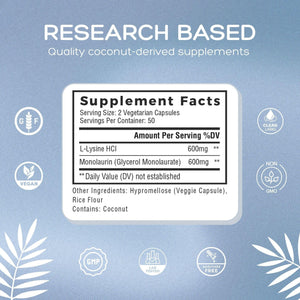 Natural Cure Labs L-Lysine with Monolaurin 600mg 1:1 Ratio, 2 Pack, 200 Capsules Natural Cure Labs buy supplements Au